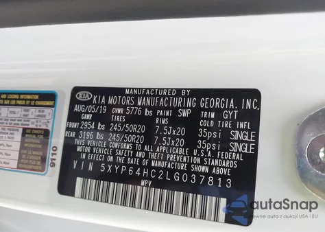 2020 Kia Telluride S z USA, uszkodzony, nr VIN 5XYP64HC2LG037813